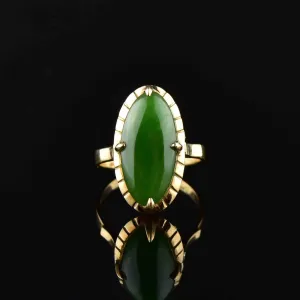 Vintage 14K Gold Jade Navette Style Ring