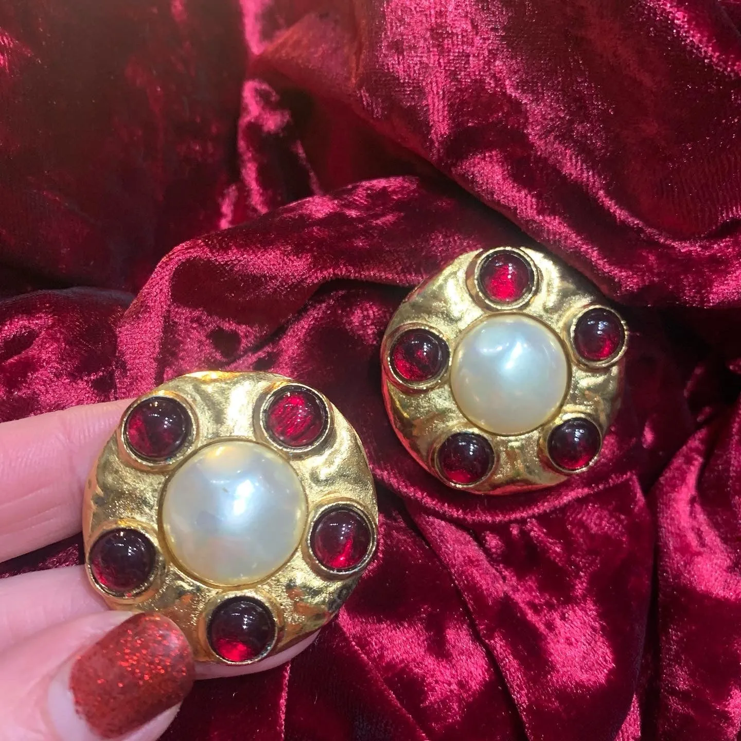 Vintage Chanel red gripoix glass pearl earrings