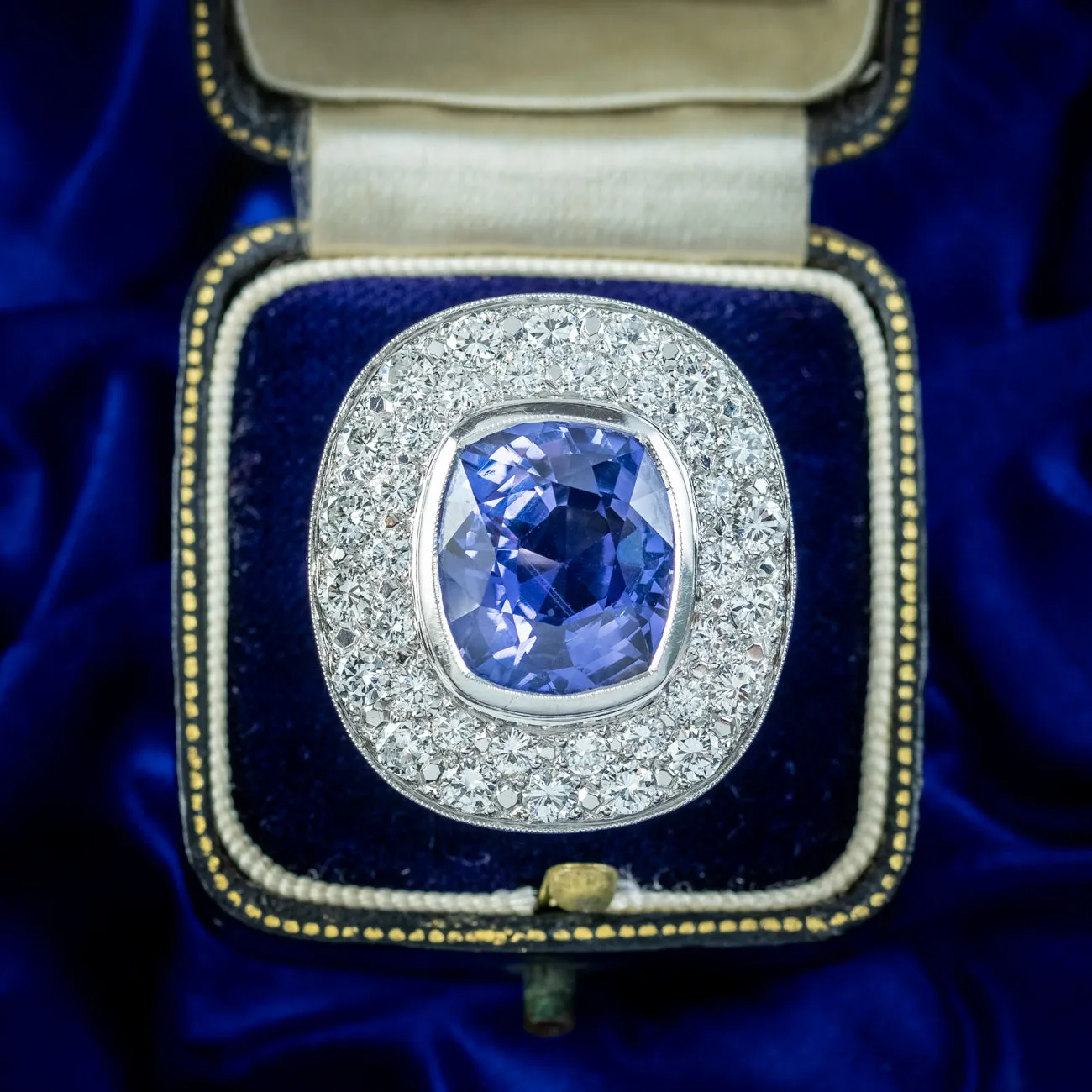 Vintage French Ceylon Sapphire Diamond Cocktail Ring 12.5ct Sapphire With Cert