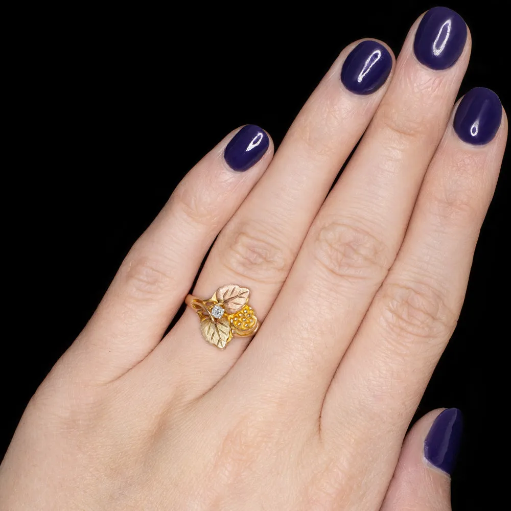 VINTAGE NATURAL G VS DIAMOND LEAVES COCKTAIL RING TRI-TONE GOLD BOTANICAL ESTATE