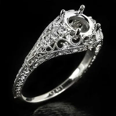 VINTAGE STYLE DIAMOND ENGAGEMENT RING SETTING ART NOUVEAU FILIGREE MOUNT ROUND