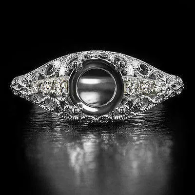 VINTAGE STYLE DIAMOND ENGAGEMENT RING SETTING ART NOUVEAU FILIGREE MOUNT ROUND