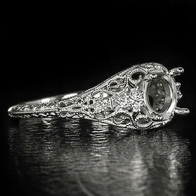 VINTAGE STYLE DIAMOND ENGAGEMENT RING SETTING ART NOUVEAU FILIGREE MOUNT ROUND