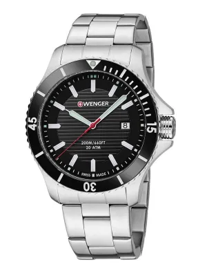 Wenger Sea Force Mens Dive Watch - Black Dial - Bracelet - 200m - Date