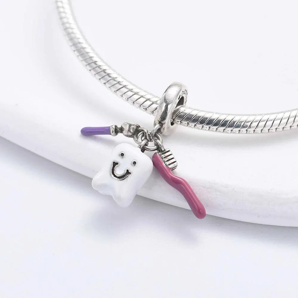 Whimsical Dental Charm Pendant: Sterling Silver Pandora Bracelet Jewelry