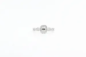 White Gold Emerald Cut Diamond Halo Engagement Ring