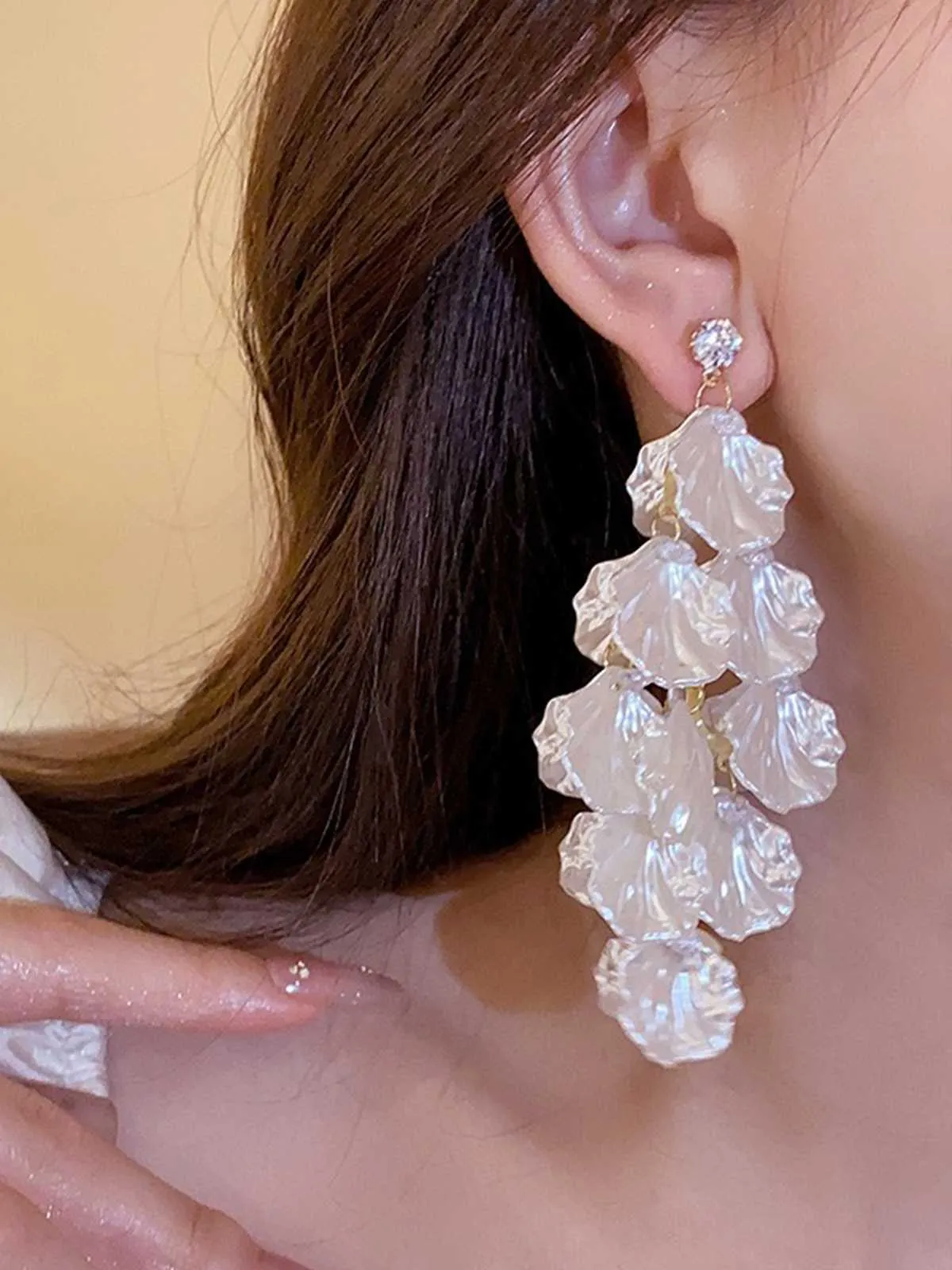 White Vintage Zircon Tassel Earrings