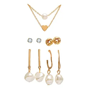 Yellow Chimes Combo of Crystal Pearl Gold Plated Stud Hoop Earrings Set for Women and Girls (Design 6)