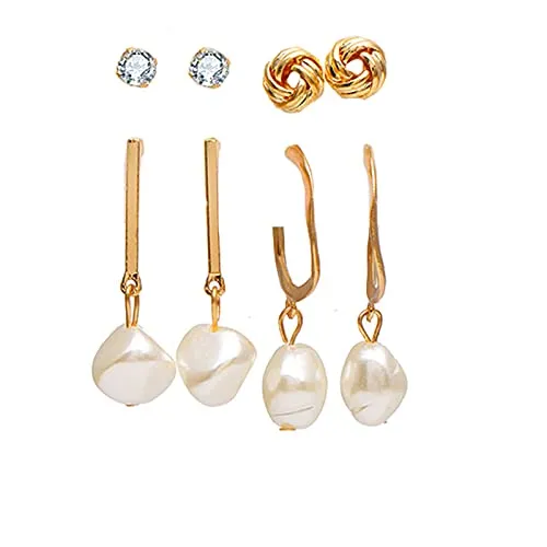 Yellow Chimes Combo of Crystal Pearl Gold Plated Stud Hoop Earrings Set for Women and Girls (Design 6)