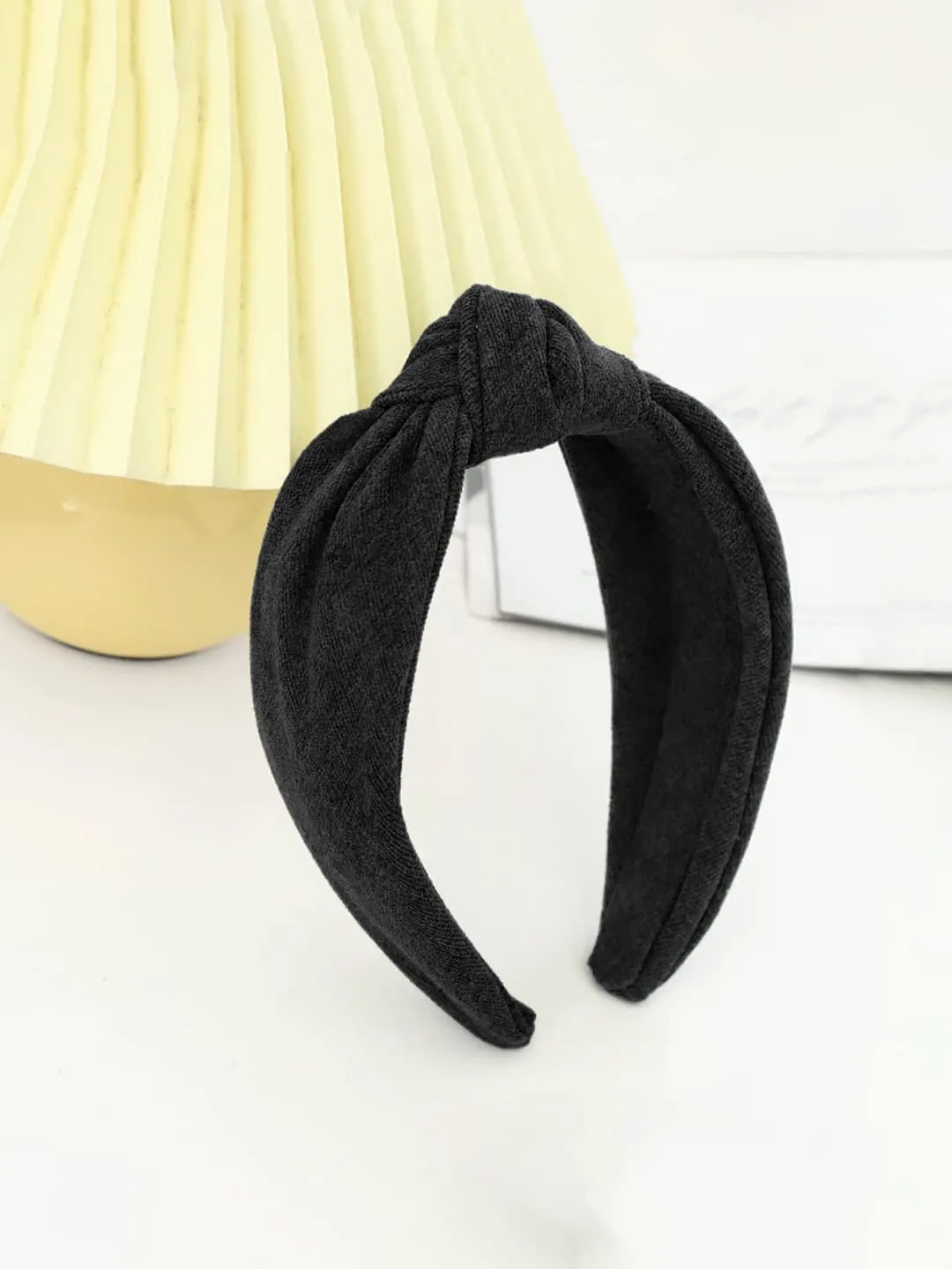 Yellow Chimes Hair Band for Women Girls Hair Accessories for Women Solid Denim Headband for Women Knot Fabric Hair Band for Girls Black Headband Cross Knot Hair Bands Hair Accessories Gift for Women & Girls