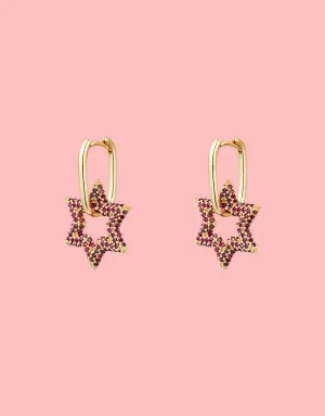 Zircon dangling star earrings